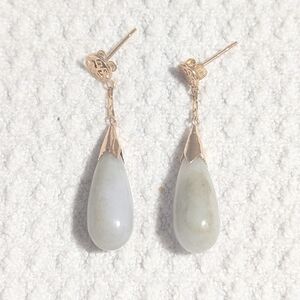 14k Solid Gold Jade Teardrop Earrings